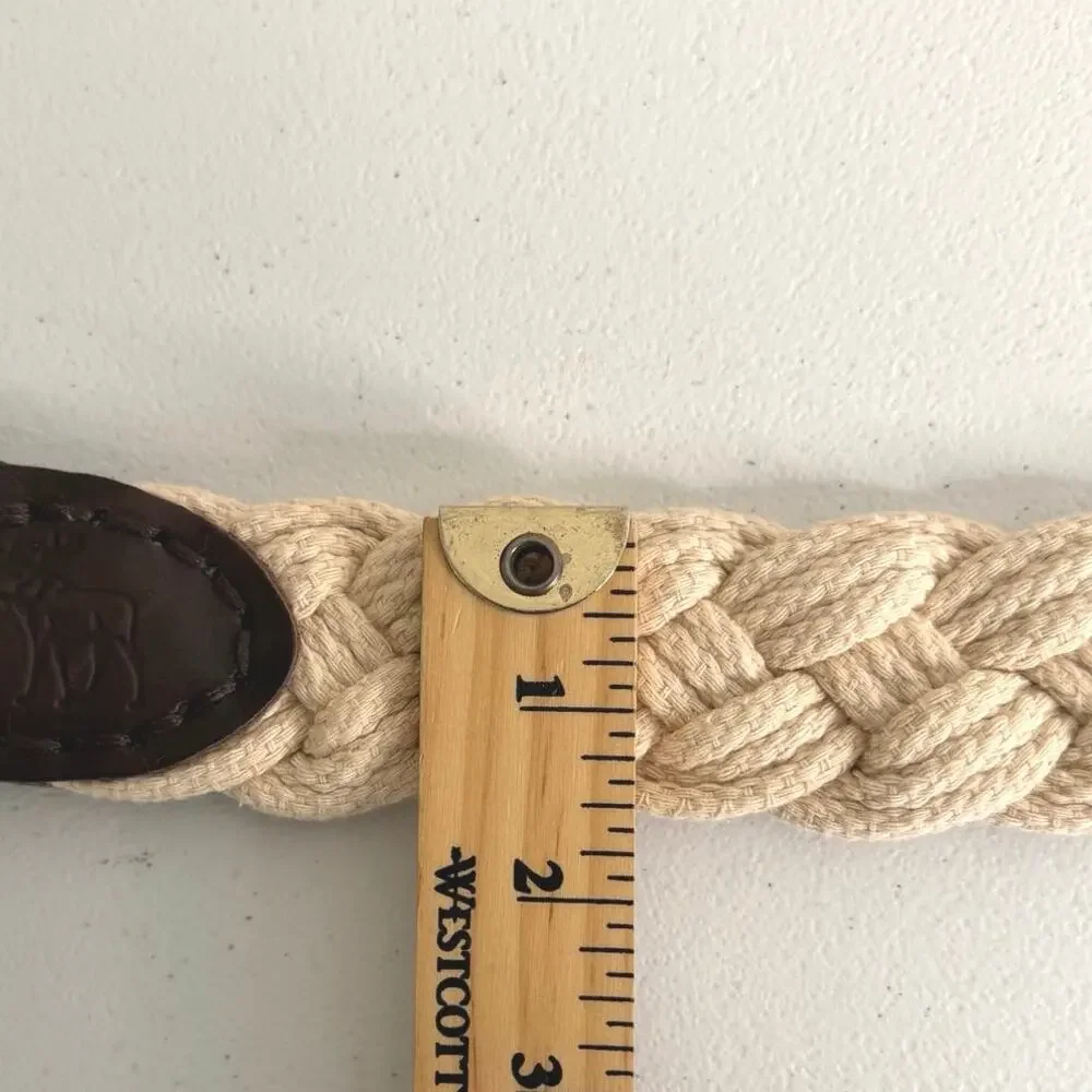 Abercrombie & Fitch woven cotton rope belt featuring brown leather size 28